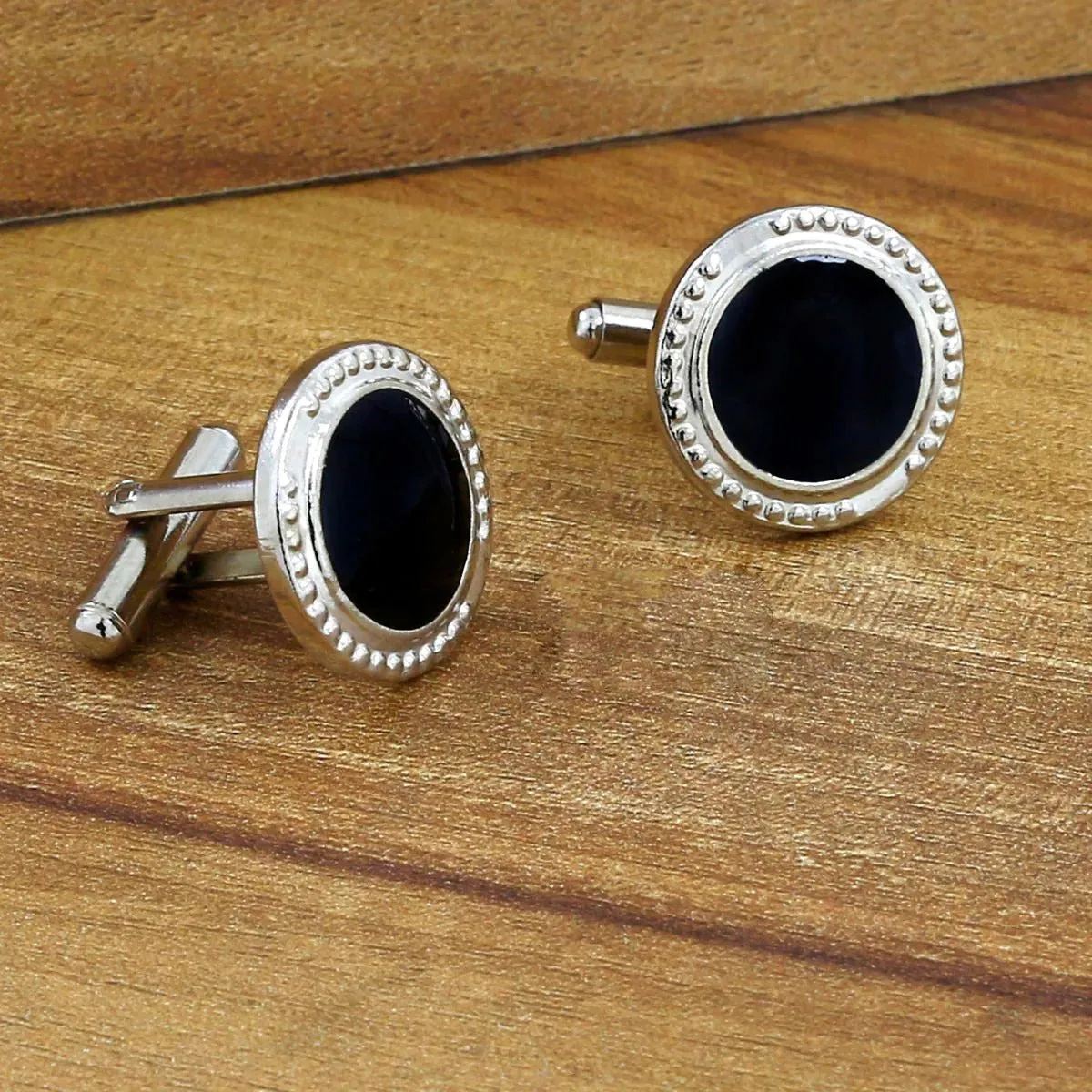 Elegant Black Crystal Cufflinks in Presentation Gift Box