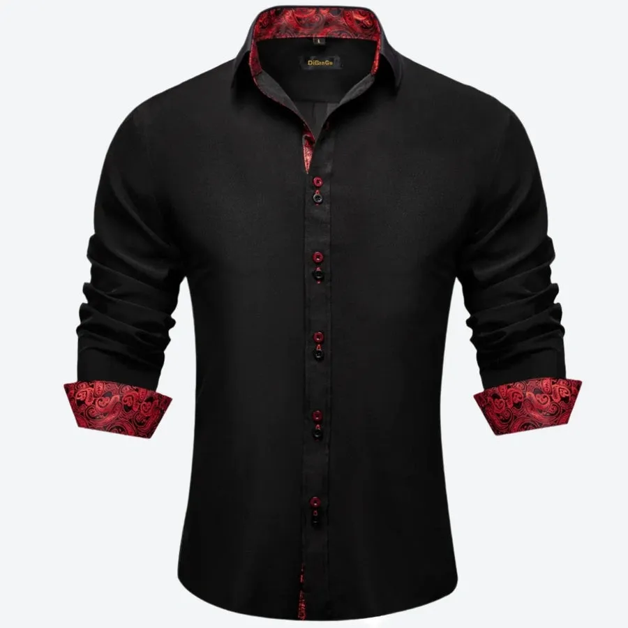 Elegant Paisley Trim Long-Sleeve Dress Shirts