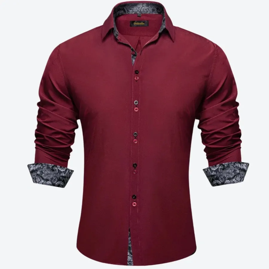 Elegant Paisley Trim Long-Sleeve Dress Shirts
