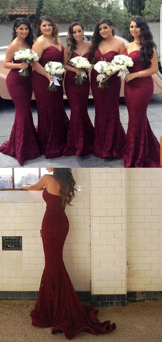 Elegant Sweetheart Lace Mermaid Cheap Long Bridesmaid Dresses, BG51614