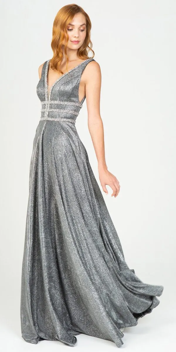 Eureka 8606 A-Line Metallic Long Dress with Pockets