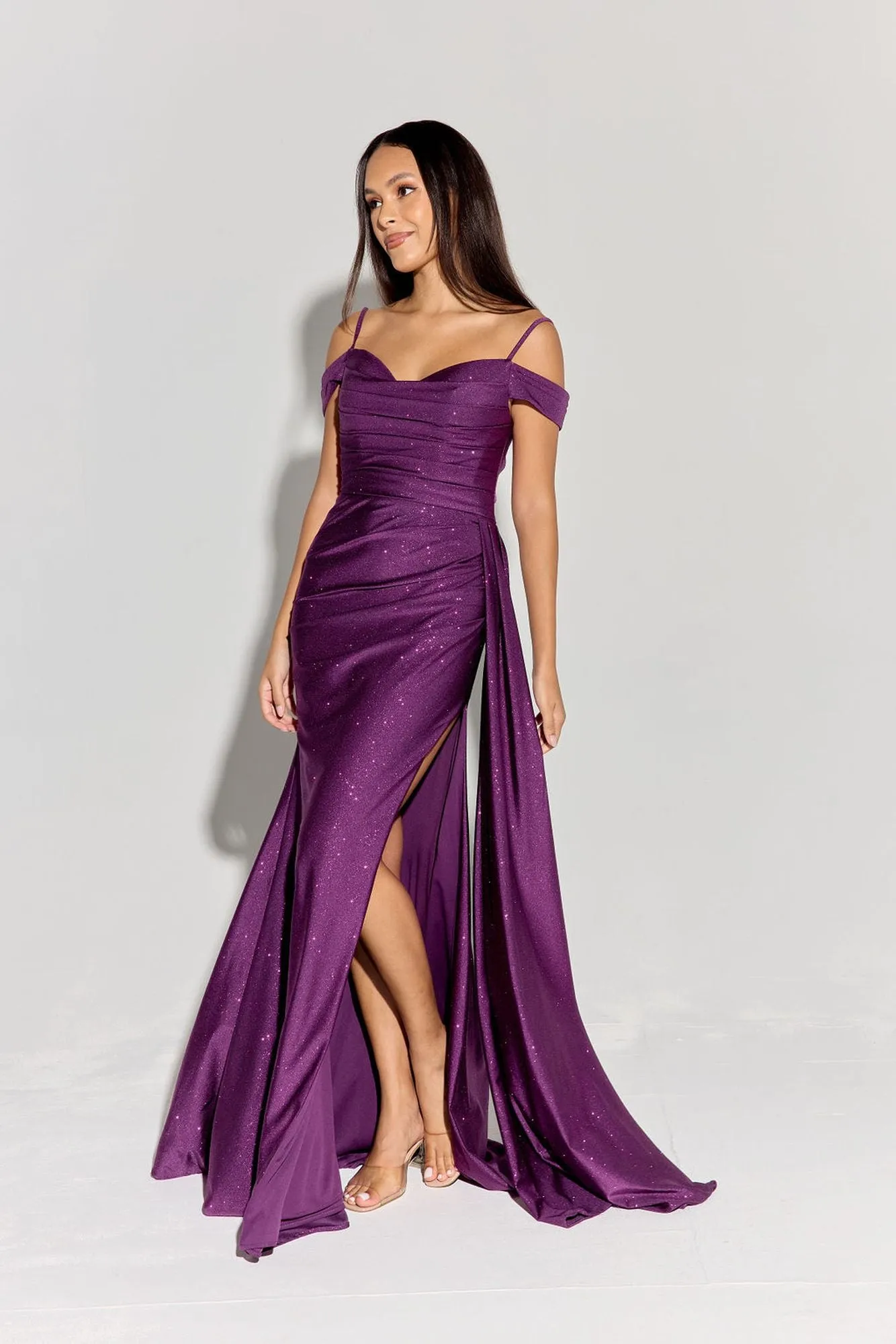 Eureka Fashion EK107 Long Off Shoulder Cowl Neckline Bridesmaid Gown