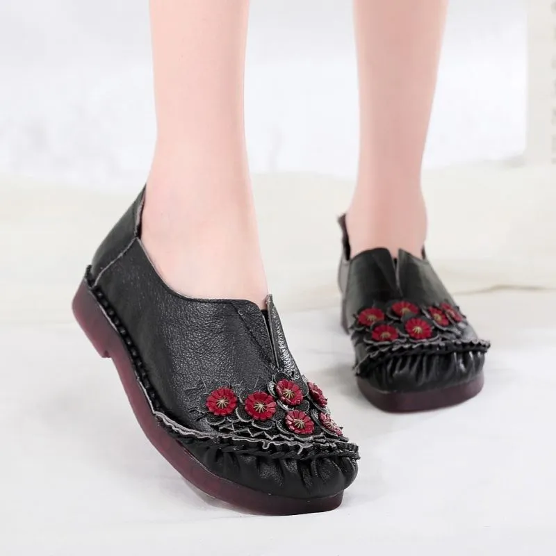 Floral Moccasins Ladies Vintage Luxury Loafer Waterproof Wide Fit Chic Shoes