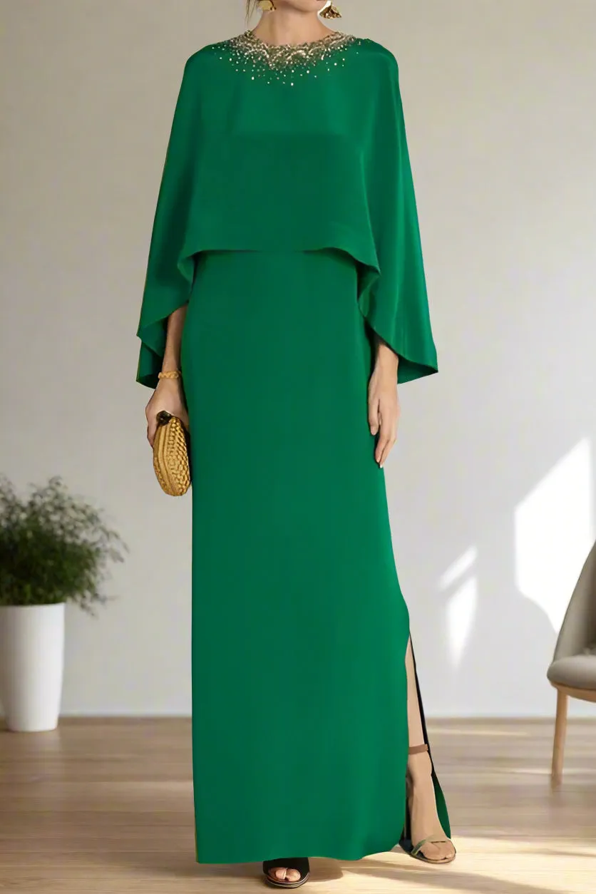 Formal Jewel Neck Floor Length Column Wedding Party Dress