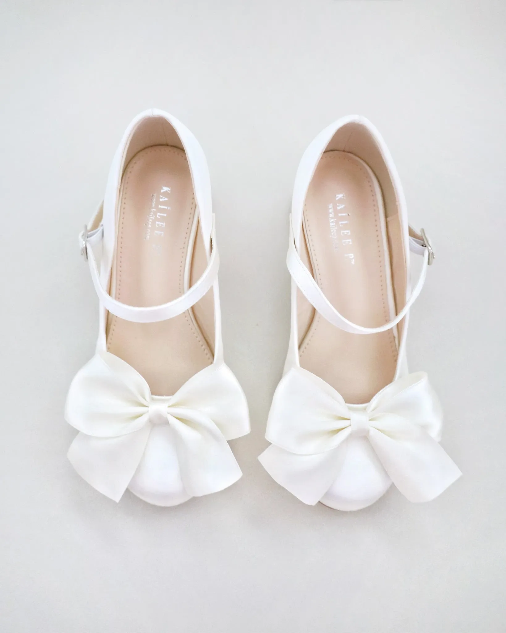 Girls Satin Mary Jane Block Heel with Front Satin Bow
