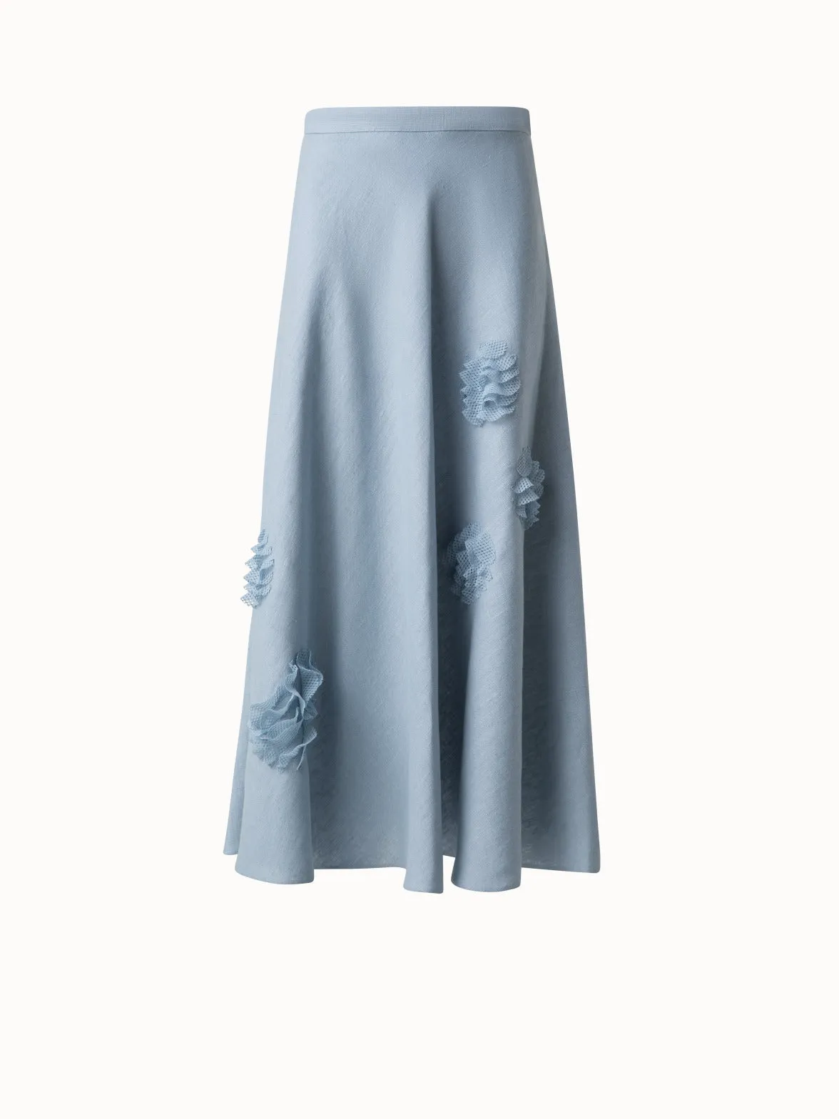 Linen Midi Skirt with 3D Carnation Detail