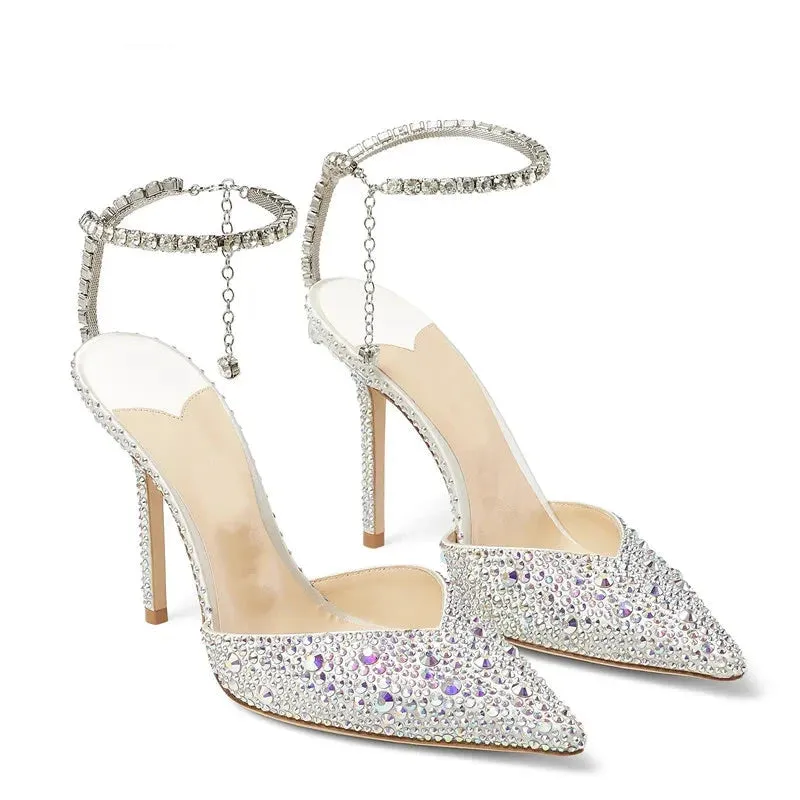 Luxury Rhinestones Sequined Ankle Strap Elegant Shoes