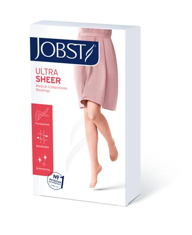 PR/1 JOBST ULTRASHEER WOMEN, THIGH HIGH W/SIL DOT BAND, 15-20MMHG, XL, NATURAL, CLOSED TOE