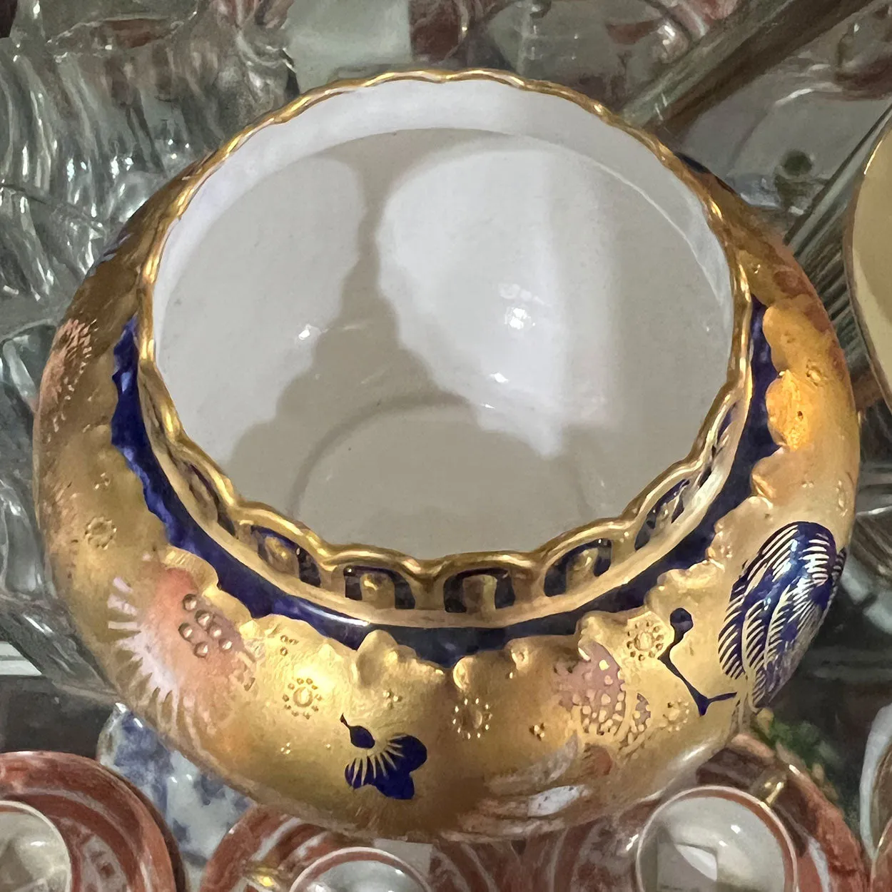 Small English Royal Crown Derby Gold Gilt Porcelain Cabinet Vase / Bowl