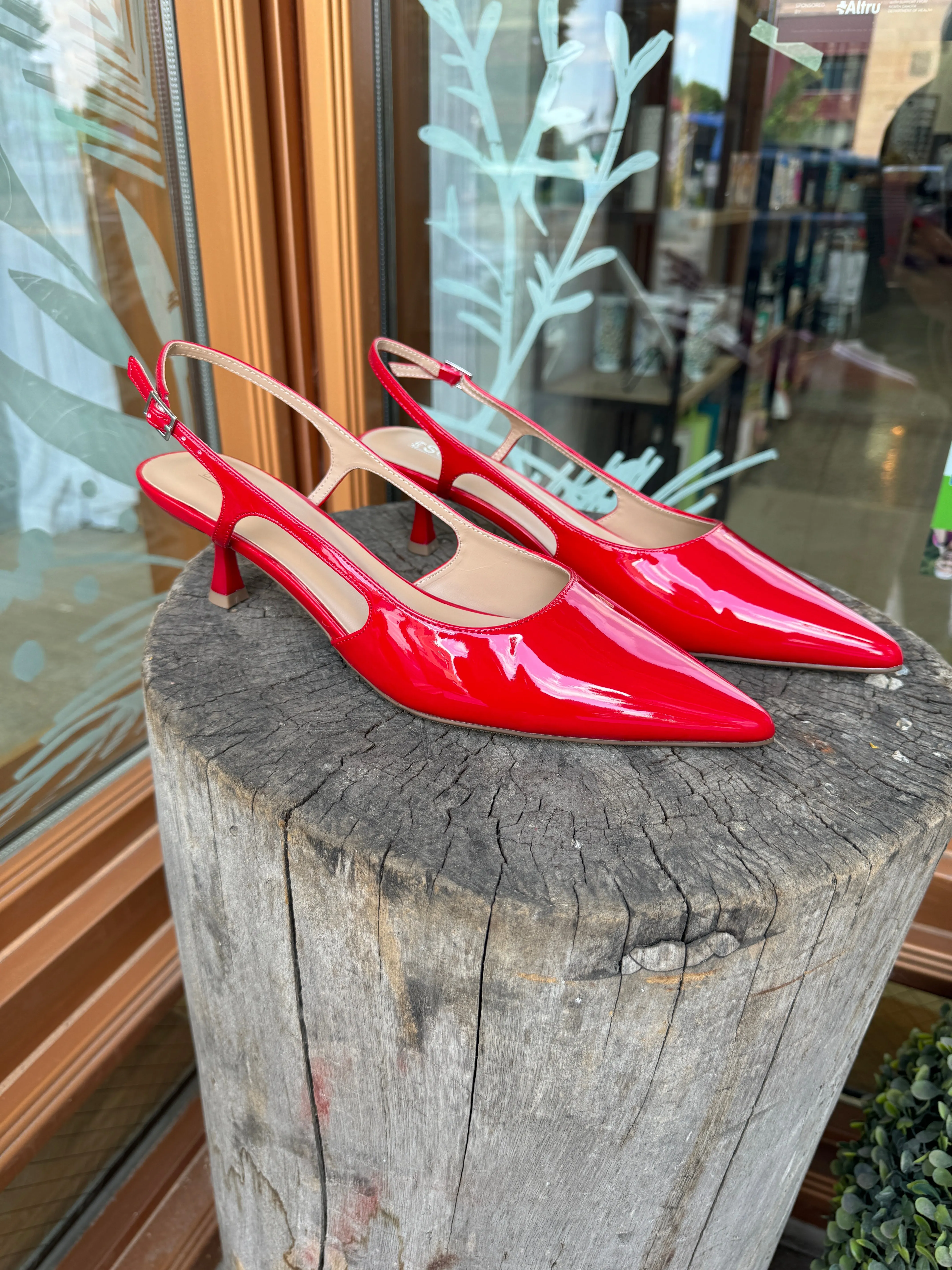 Soda Bella Red Kitten Heel Shoes