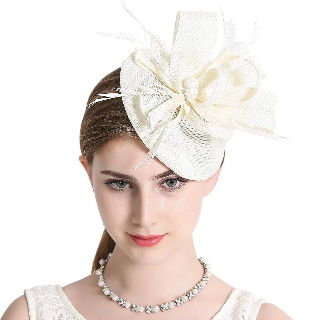 Women Elegant Fascinator Hat Bridal Feather Hair Clip Accessories