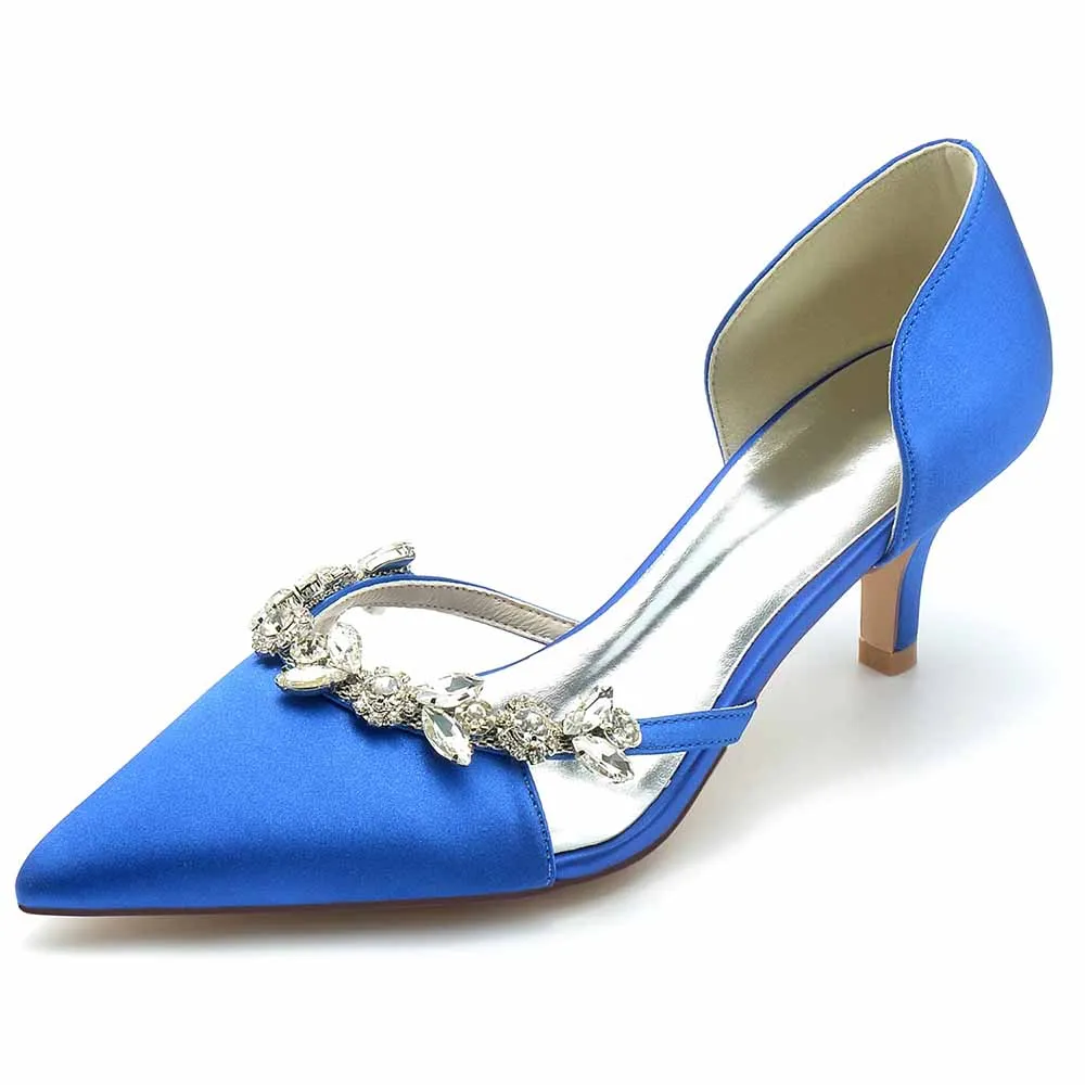 Women's Pointed Toe Pump Satin Heels With Crystals