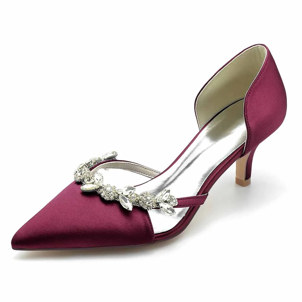Women's Pointed Toe Pump Satin Heels With Crystals